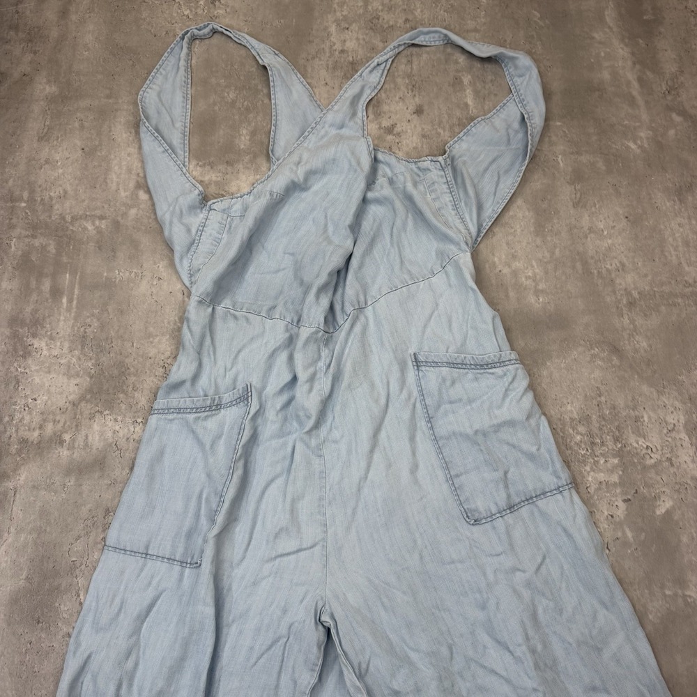 Prana Bahia V-Neck Jumpsuit Blue Wide Leg Lyocell Sleeveless Women Size L